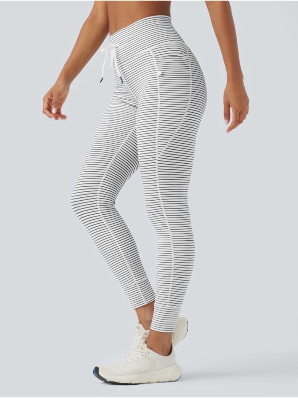 High-Waist Halara Striped Leggings - White/Black